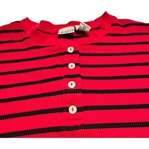 Carolina Colours Plus Henley Shirt Womens 20W Red & Black Stripes 3/4 Sleeves